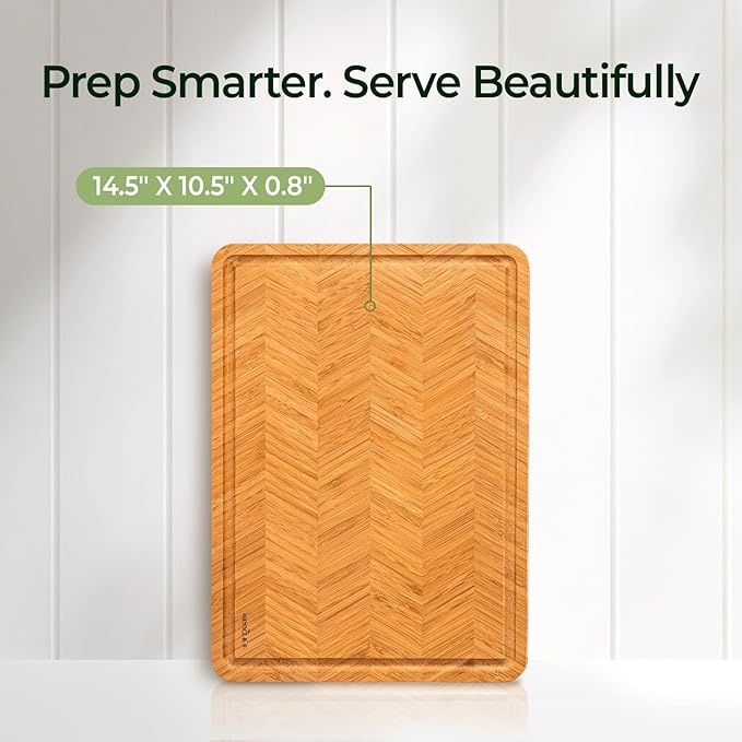 Atelier Collection Bamboo Cutting Board, Reversible Wood Chopping Boards for Kitchen with Juice Grooves, Handcrafted Large Serving Tray, Luxury Housewarming Wedding Gifts for New Home
