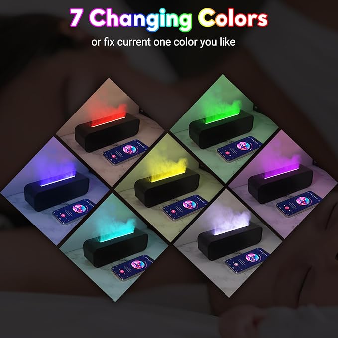 Essential Oil Diffuser, 250ml Flame Oil Diffuser - Aromatherapy Humidifier, Sound Activated Flame Effect, Rainbow Flame, Music Sync, Remote Control - Perfect for Bedroom Home Office Yoga (White)