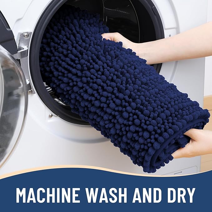 Arotive Luxury Chenille Bathroom Rug Mat, Extra Soft Thick Absorbent Shaggy Bath Rugs, Non-Slip Machine Wash Dry, Plush Bath Mats for Bathroom, Shower and Tub, 50x30, Navy