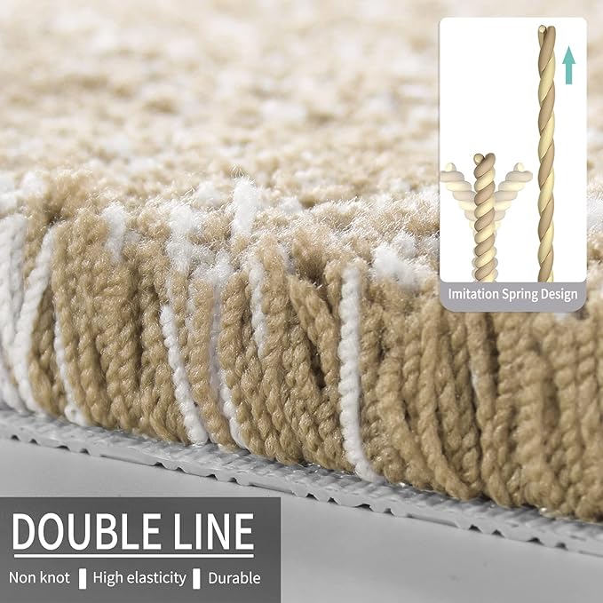 Yimobra Long Bathroom Rug Non Slip Washable, Soft Absorbent Microfiber Bath Mat, Dual-Tone Decor Rug with Rubber Backing for Bathroom Floor,Tub and Shower,47x24,Home Essentials,Light Beige and White