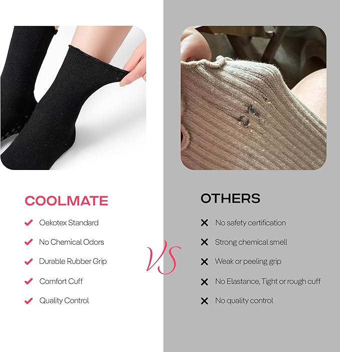 CoolMate Pilates Socks with Grips for Women, Yoga Socks, Crew Non Slip Women for Barre, Pilates Gifts