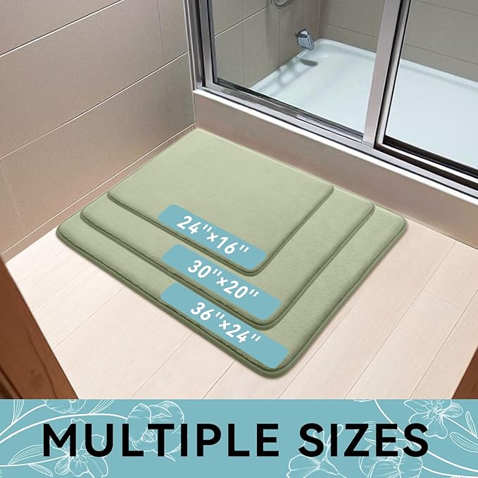 Smiry Memory Foam Bath Mat 36x24, Extra Soft and Absorbent Bathroom Mats, Non Slip Washable Carpet for Floor, Shower and Tub, Sage Green