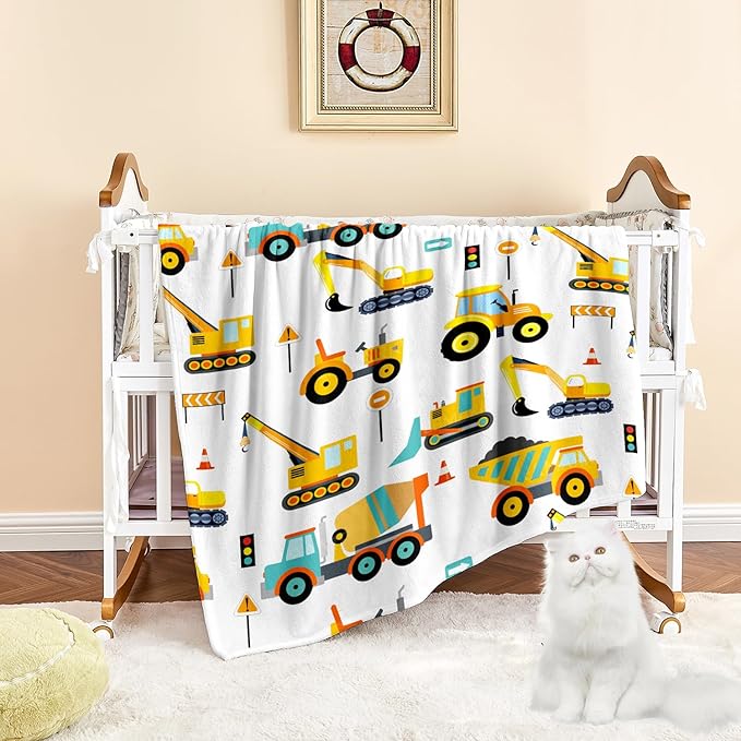 Wajade Kids Fleece Construction Truck Blanket for Boys Soft Throw Blanket with Trucks Car Print Birthday Christmas for Toddler Kids 60"x80"