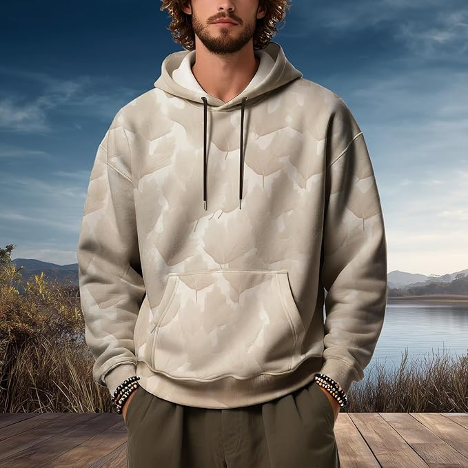 Mens Camo Hoodies Maple Leaf Graphic Camouflage Pullover Sweatshirts Hooded Fleece Casual Hunting Fall Outfits