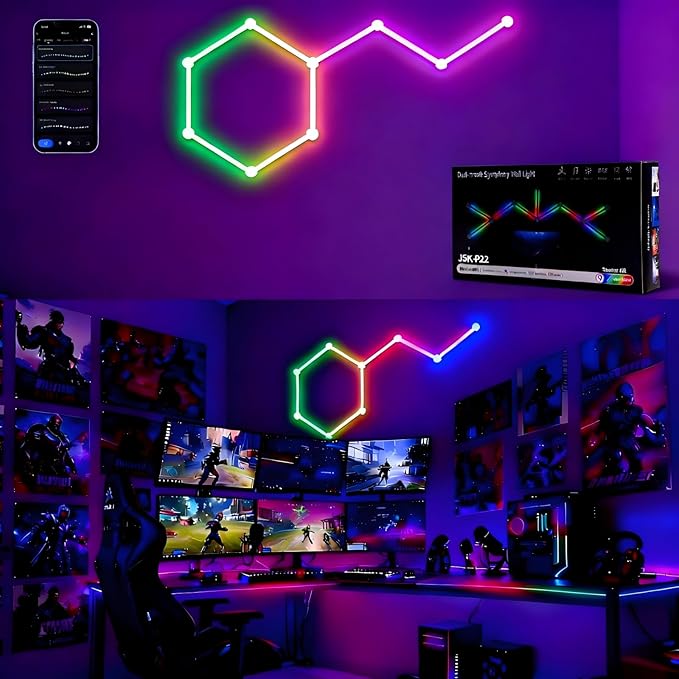 Smart WiFi Wall Light, DIY Geometry Splicing Gaming Lights Compatible with Alexa and Google Assistant, Music Sync & Voice Control, LED Wall Lights for Home Decor & Game Room, Bedroom (9 Lines, White)