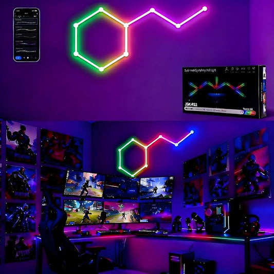 Smart WiFi Wall Light, DIY Geometry Splicing Gaming Lights Compatible with Alexa and Google Assistant, Music Sync & Voice Control, LED Wall Lights for Home Decor & Game Room, Bedroom (9 Lines, White)