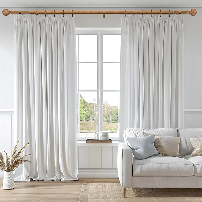 2 Pack Boho Wood Curtain Rods for Windows 28 to 48 inch,1" Adjustable Heavy Duty Window Curtain Rod with Imitation Wood Grain Finials,Rustic Decorative Drapery Rods Set 18-60'',Natural Wood