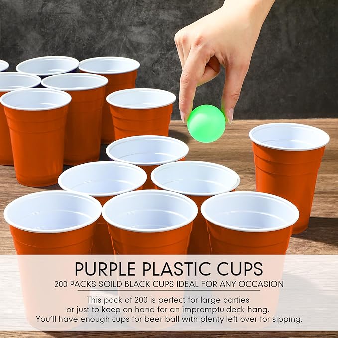 Mimorou Orange 200 Pack 16 oz Disposable Plastic Cups Bulk, Party Plastic Cups for Parties Stackable Beverage Drinking Tumbler Heavy Duty for Events Picnics and BBQ Wedding Birthday Baby Shower