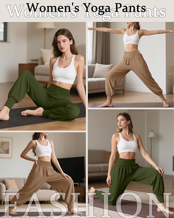 2 Pack Women's Yoga Joggers, Cozy Sweatpants with Pockets Casual Loose Comfy High Waisted Lounge Pants