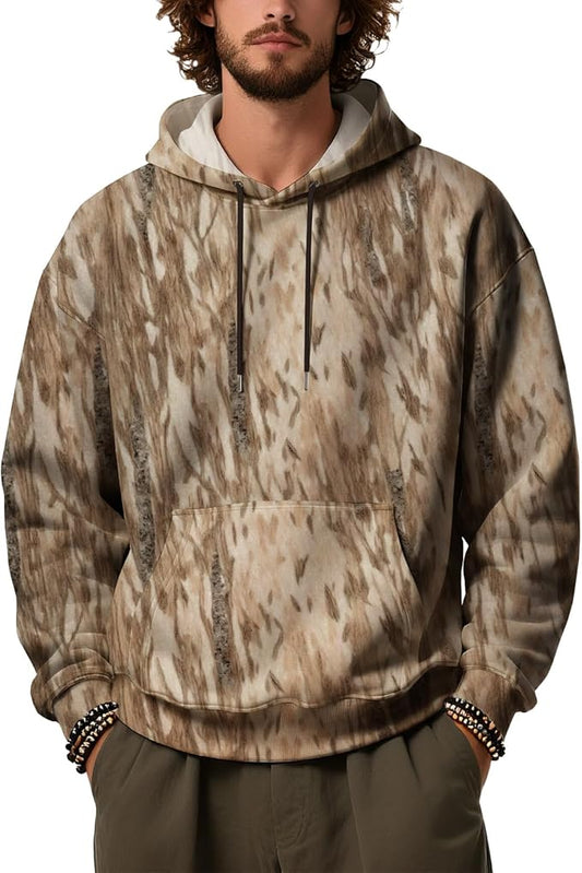 Mens Camo Hoodies Maple Leaf Graphic Camouflage Pullover Sweatshirts Hooded Fleece Casual Hunting Fall Outfits
