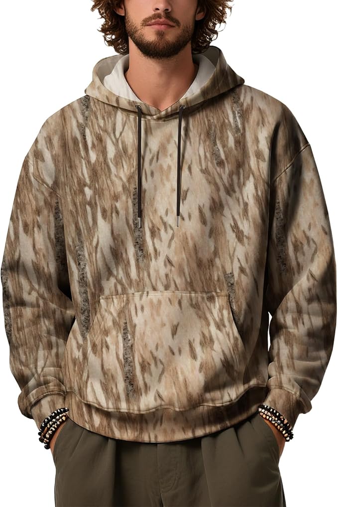 Mens Camo Hoodies Maple Leaf Graphic Camouflage Pullover Sweatshirts Hooded Fleece Casual Hunting Fall Outfits