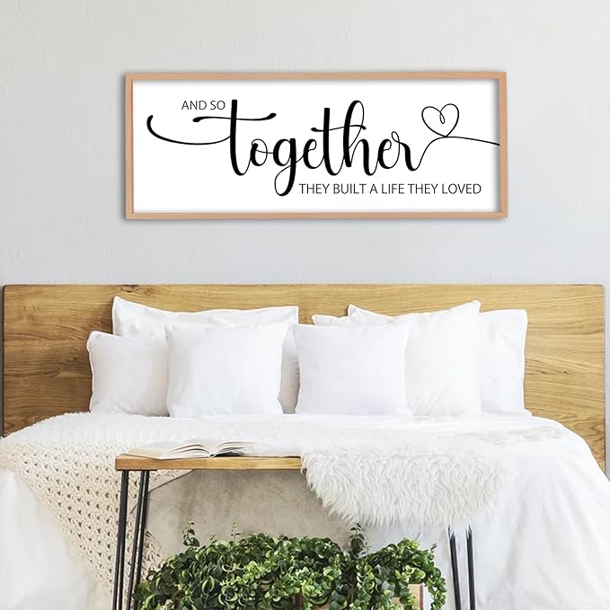 And So Together They Built A Life They Loved Sign Wall Decor 40"X15" Bedroom Above Over Bed Large Wood Framed Love Quotes for Couple Wall Hanging Art (Wood)