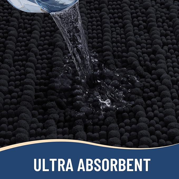 Arotive Luxury Chenille Bathroom Rug Mat, Extra Soft Thick Absorbent Shaggy Bath Rugs, Non-Slip Machine Wash Dry, Plush Bath Mats for Bathroom, Shower and Tub, 44x32, Black