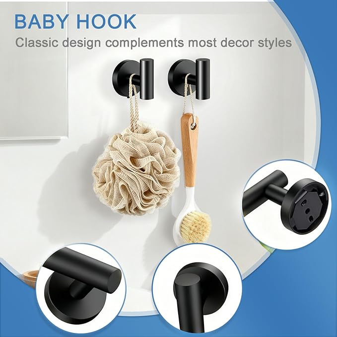 5-Piece Matte Black Bathroom Hardware Set - 5-in-1 Towel Rack Set, 23.6-inch SUS304 Stainless Steel Towel Bar and Toilet Paper Holder | Modern Black Bathroom Accessories (5, Matte Black)