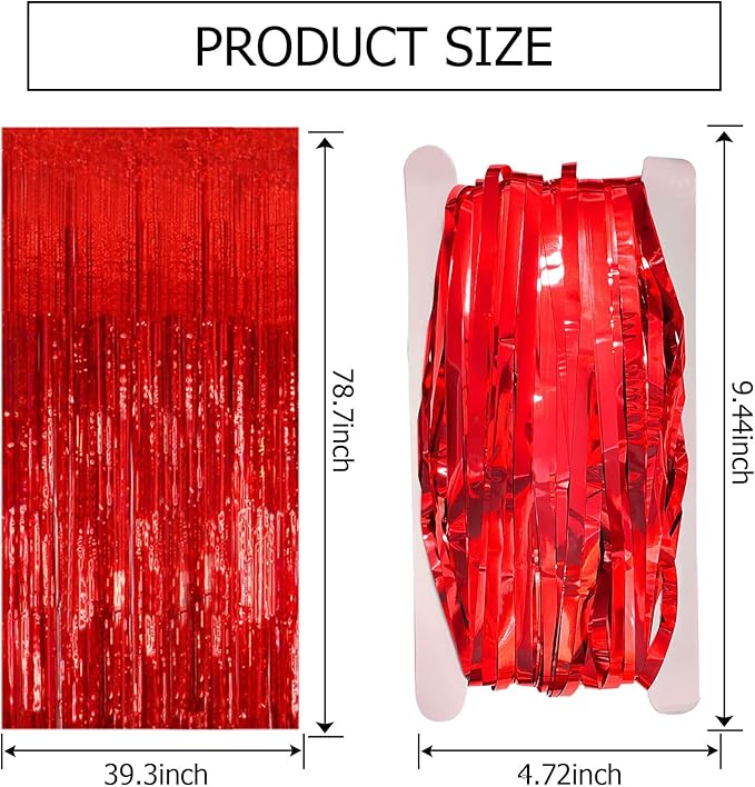 20 Pack Red Streamers Party Backdrop Christmas Decorations Foil Fringe Backdrop Curtains Carnival Casino Theme Birthday New Year Holiday Celebration Bachelorette Party Decorations Supplies