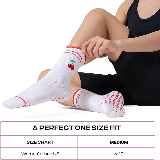 CoolMate Pilates Socks with Grips for Women, Yoga Socks, Crew Non Slip Women for Barre, Pilates Gifts