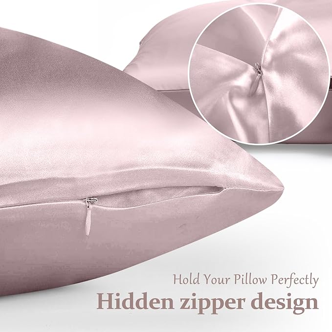 2 Pack 100% Pure Silk Pillowcase for Hair and Skin, Both Sides Mulberry Silk Pillowcases with Hidden Zipper, Cooling Pillowcase 19 Momme, 600 Thread Silk Pillow Cases King Size, Apricot