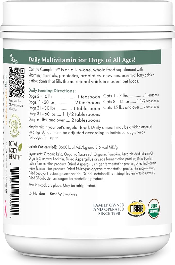 Wholistic Pet Organics Canine Complete - Dog Multivitamin Powder - 1 Lb - Daily Dog Vitamins and Supplements for Homemade Food - Immune System, Skin, Coat & Overall Health - All Breeds - 45 Scoops