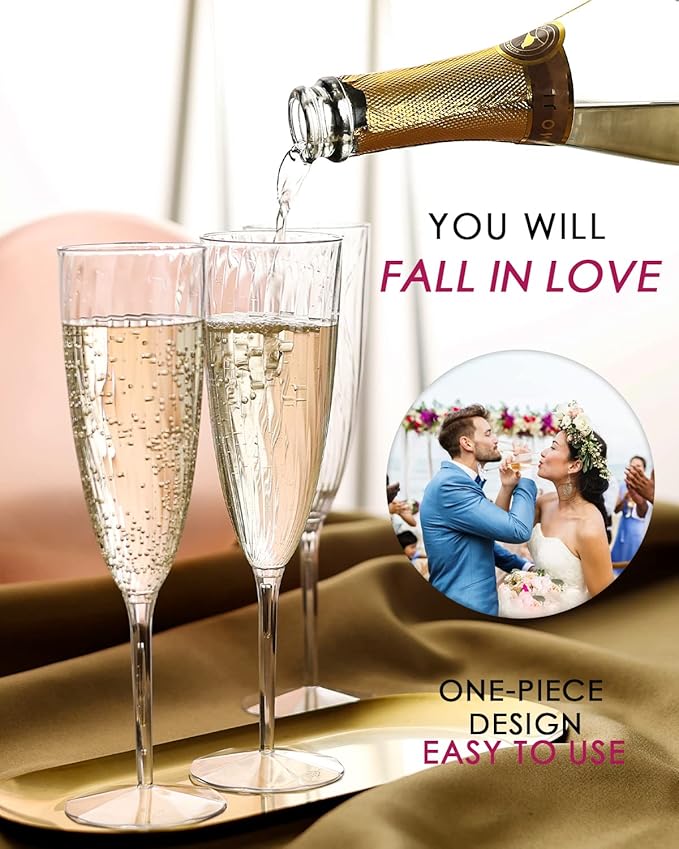 48 Plastic Champagne Flutes, Clear Disposable Plastic Champagne Glasses Reusable Wine Cocktail Cups for Home Daily Life Party Wedding Toasting Drinking Birthday,New Years Eve Party Supplies 2025