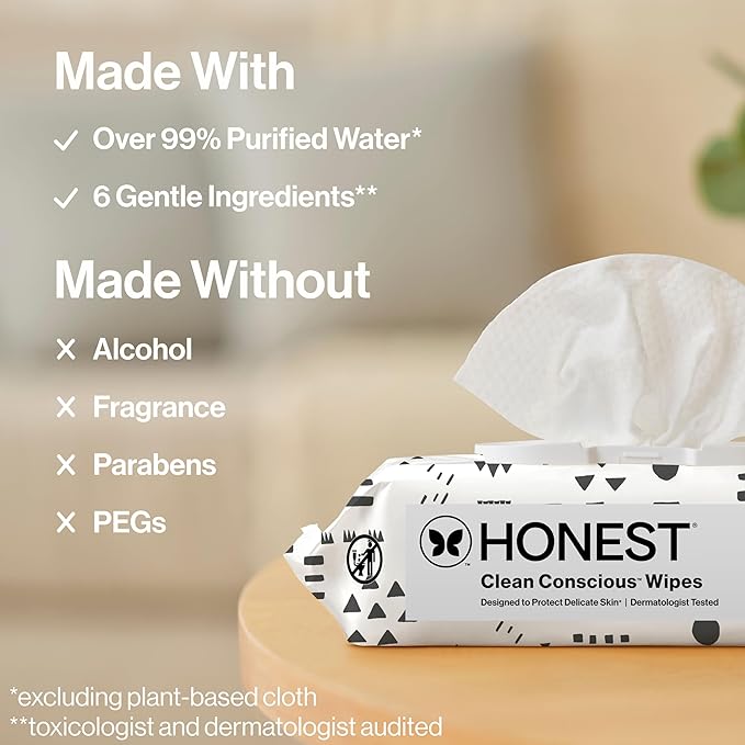 The Honest Company Hypoallergenic Multi-Use Baby Wipes for Sensitive Skin, Baby Pattern Play, 576 Count