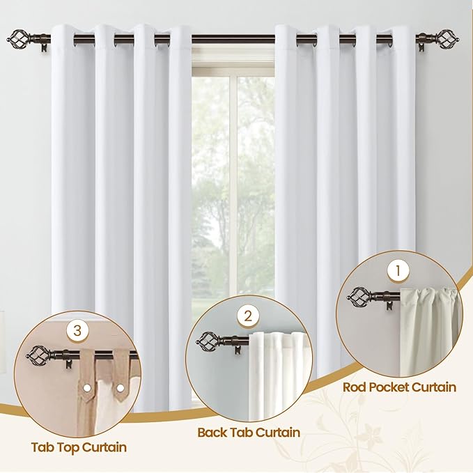 KAMANINA Bronze Curtain Rods for Windows 48 to 84 Inch, Adjustable Single Curtain Rod 32 to 86 Inch(2.6-7.1ft), 3/4 Inch Splicing Drapery Rods with Twisted Cage Finial