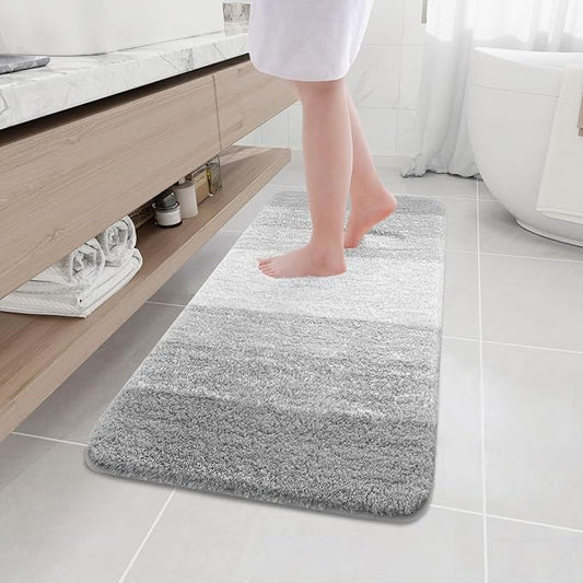Arotive Microfiber Bathroom Rugs, Shaggy Soft and Absorbent Bath Rug, Non-Slip, Thick Plush Machine Washable Dry Bath Mats for Bathroom, Tub and Shower, 47x17, Light Grey, Rectangular