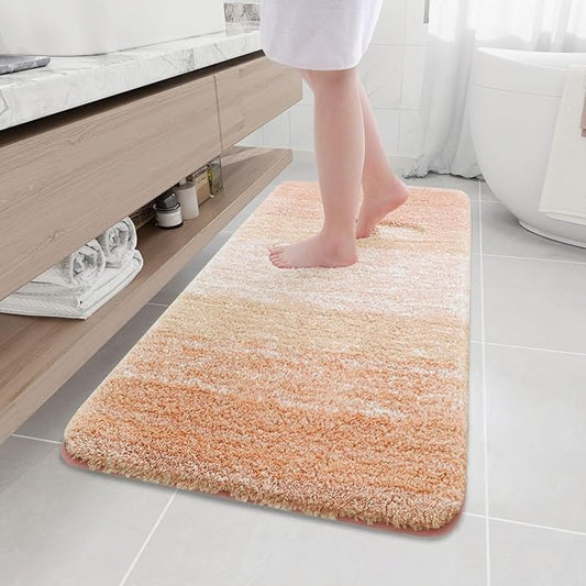 Arotive Microfiber Bathroom Rugs, Shaggy Soft and Absorbent Bath Rug, Non-Slip, Thick Plush Machine Washable Dry Bath Mats for Bathroom, Tub and Shower, 47x24, Peach, Rectangular