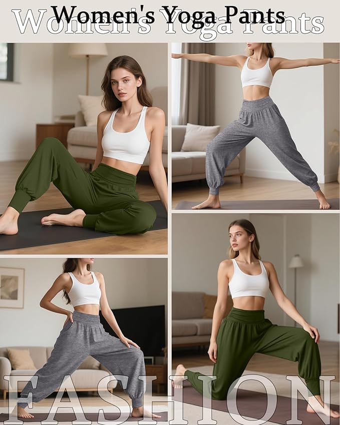 2 Pack Women's Yoga Joggers, Cozy Sweatpants with Pockets Casual Loose Comfy High Waisted Lounge Pants