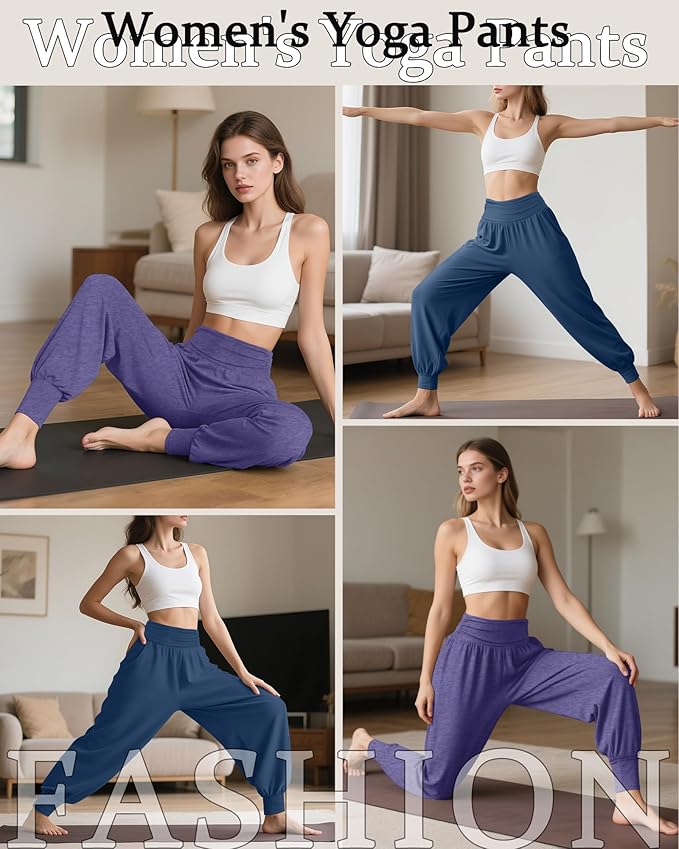 2 Pack Women's Yoga Joggers, Cozy Sweatpants with Pockets Casual Loose Comfy High Waisted Lounge Pants