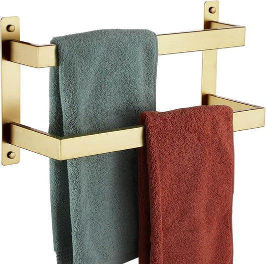 KOKOSIRI 16'' Towel Bars Bathroom 2-Tiers Ladder Brushed Gold Towel Rails Towel Holders Wall Mounted Towels Shelves Rack Stainless Steel, B5008BG-L16
