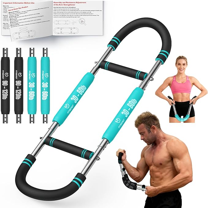 FitBeast Twister Arm Trainer, Chest Workout Equipment with 4 Spring - Adjustable Chest Exerciser for Men & Women, Detachable Forearm Strengthener, Home Fitness Equipment for Upper Body Muscle