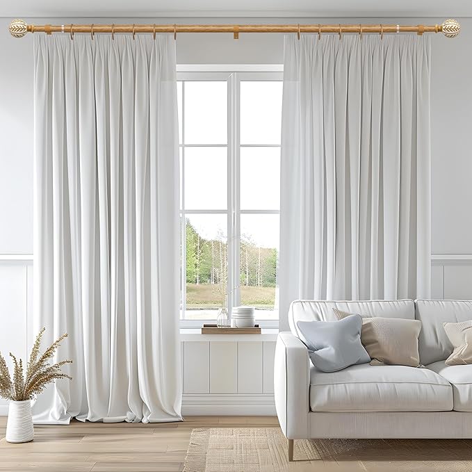 Boho Wood Curtain Rods for Windows 72 to 144 inch,1" Adjustable Heavy Duty Window Curtain Rod with Imitation Wood Grain Finials,Rustic Decorative Drapery Rods Set,Size:36-150'',Maple Wood