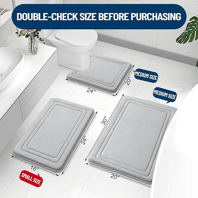 Grandaily Memory Foam Bath Mat Rug 59x24, Ultra Soft, Non-Slip and Absorbent Bathroom Rugs, Machine Wash Dry, Comfortable Bath Carpet for Bathroom Floor, Tub and Shower, Grey