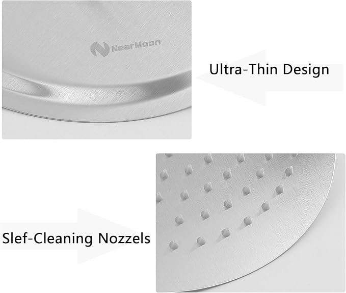 NearMoon Rain Shower Head with 11'' Adjustable Arm, High Pressure Stainless Steel Rainfall Shower, Ultra-Thin Design- Pressure Boosting (12 Inch, Nickel)