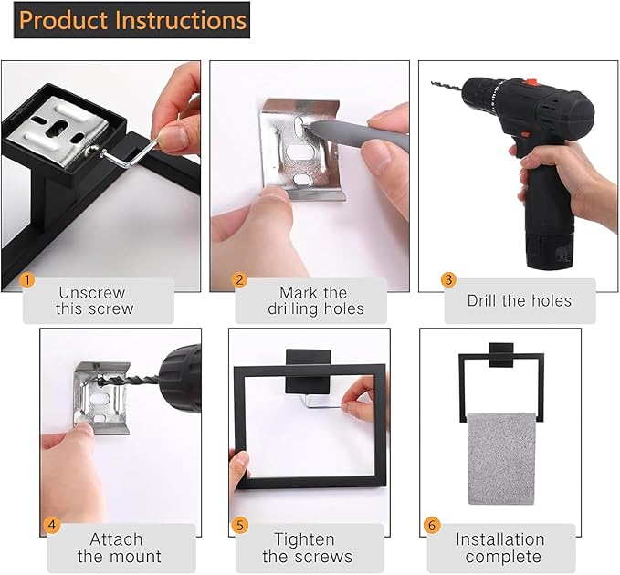 Bathroom Towel Bar Holder Sets Matte Black 5-Piece Bathroom Hardware Set Stainless Steel Bath Accessories Kit. Wall Mounted,23.6 Inch