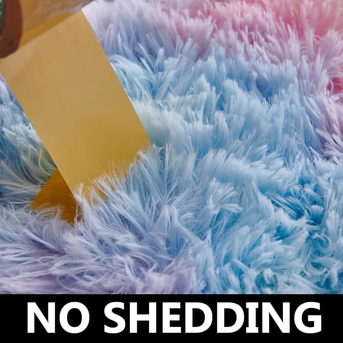 TABAYON Shag Area Rug, 4'x6' Tie-Dyed Rainbow Indoor Ultra Soft Plush Rugs for Living Room, Non-Skid Modern Nursery Faux Fur Rugs for Kids Room Home Decor