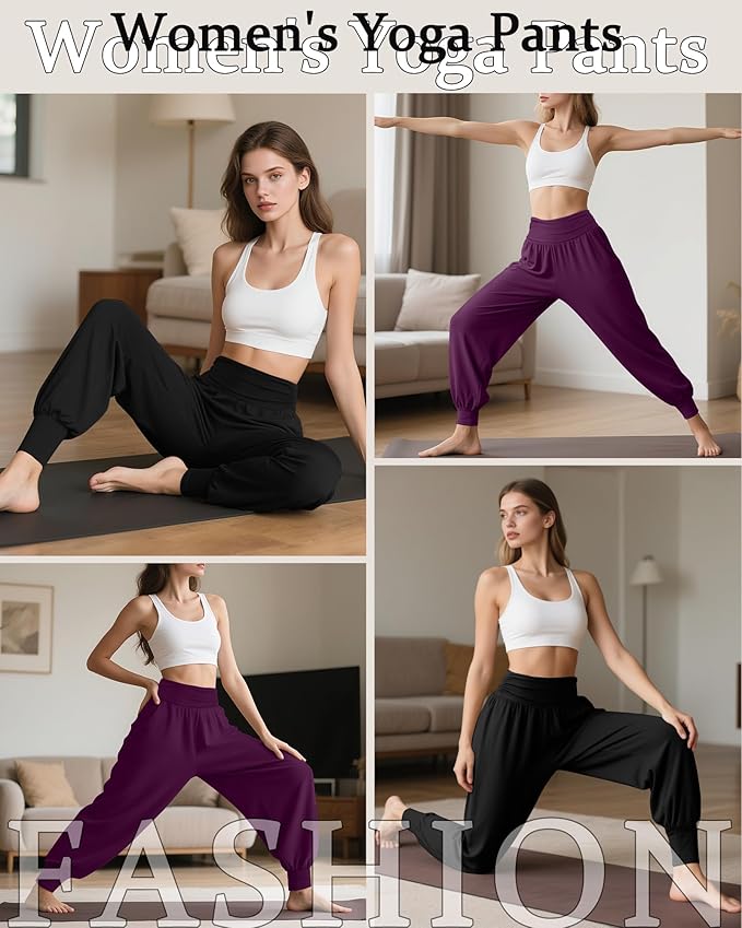 2 Pack Women's Yoga Joggers, Cozy Sweatpants with Pockets Casual Loose Comfy High Waisted Lounge Pants