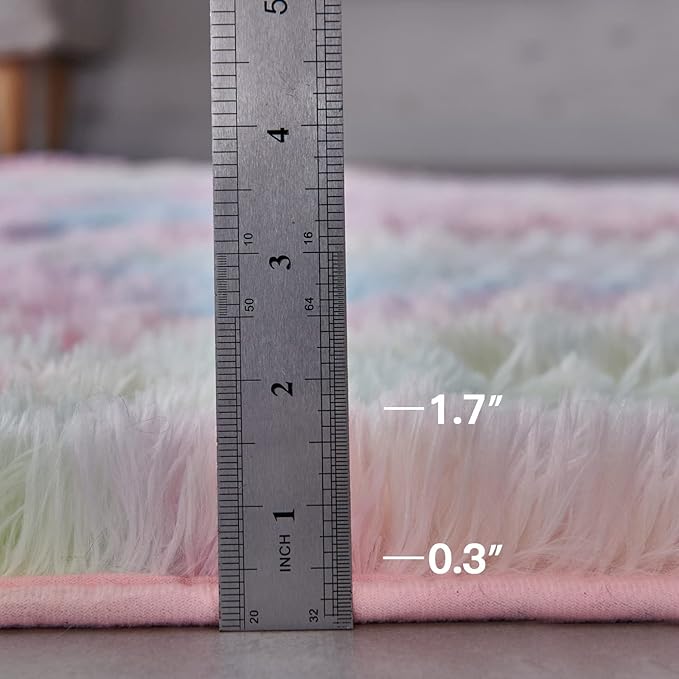 TABAYON Shag Area Rug, 4'x6' Tie-Dyed Rainbow Indoor Ultra Soft Plush Rugs for Living Room, Non-Skid Modern Nursery Faux Fur Rugs for Kids Room Home Decor