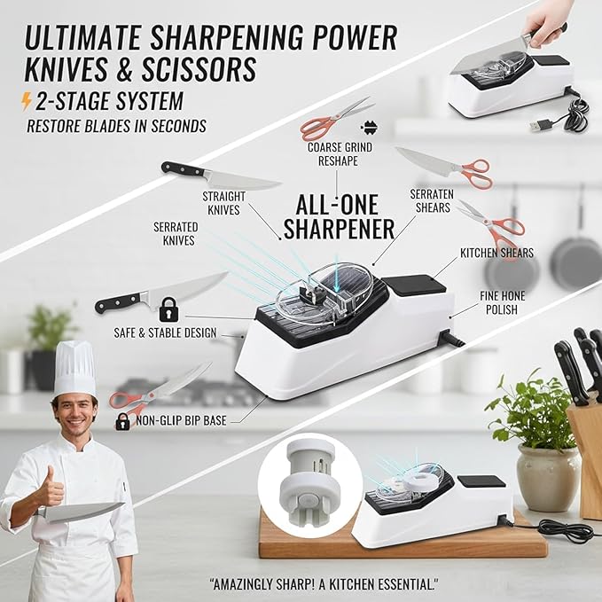 Besyner Sharp Pro,2026 New USB Electric Knife Sharpener,With Replacement Grinding Tools,Double Sided Knife Sharpener,Quick Sharpening & Polishing,Stable Non-slip Base