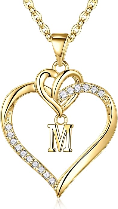 STORUP Christmas Gifts for Women Teen Girls - Heart Initial Necklaces for Women Girls, 14K-Gold-Plated Cubic Zirconia Initial A-Z Pendant Dainty Heart Necklaces for Teen Girl Jewelry Birthday Gifts
