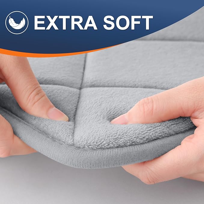OLANLY Memory Foam Bath Mat 44x24, Ultra Soft and Absorbent Bathroom Rugs, Machine Washable, Comfortable Bath Carpet for Bathroom Floor, Tub and Shower, Light Gray