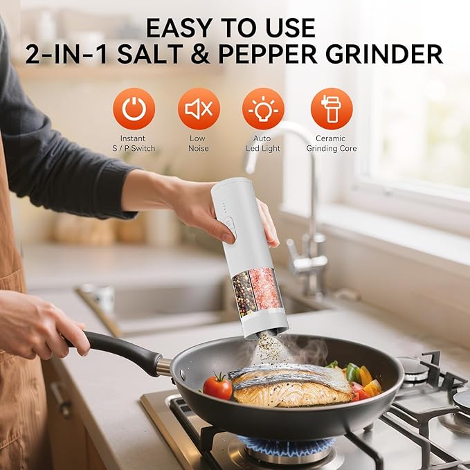 Electric Salt & Pepper Grinder Set – USB Rechargeable Automatic Spice Mill (2-in-1)