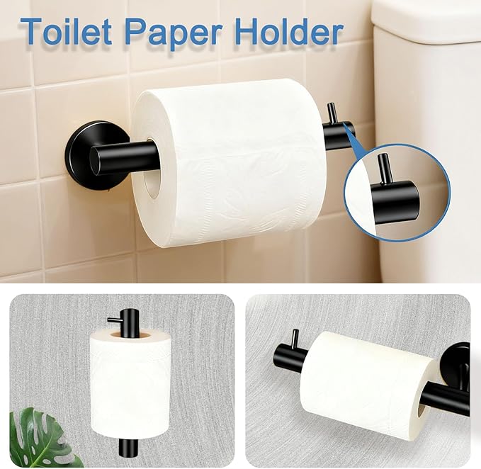 5-Piece Matte Black Bathroom Hardware Set - 5-in-1 Towel Rack Set, 23.6-inch SUS304 Stainless Steel Towel Bar and Toilet Paper Holder | Modern Black Bathroom Accessories (5, Matte Black)