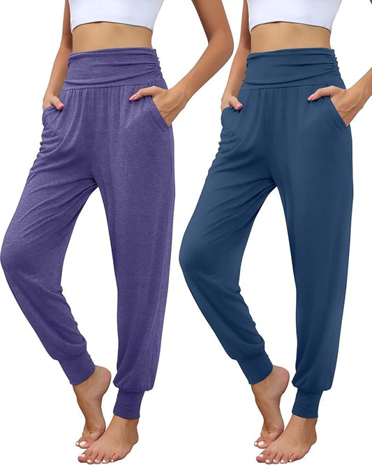 2 Pack Women's Yoga Joggers, Cozy Sweatpants with Pockets Casual Loose Comfy High Waisted Lounge Pants