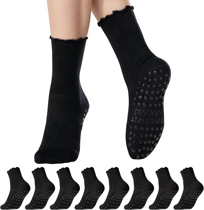 CoolMate Pilates Socks with Grips for Women, Yoga Socks, Crew Non Slip Women for Barre, Pilates Gifts