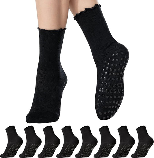 CoolMate Pilates Socks with Grips for Women, Yoga Socks, Crew Non Slip Women for Barre, Pilates Gifts