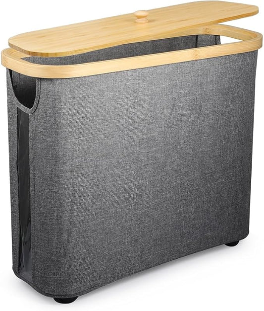 Picowe Toilet Paper Organizer Basket, Grey, Holds 9-12 Rolls, With Lid and Handle, Foldable, Multi-Purpose Storage for Bathroom