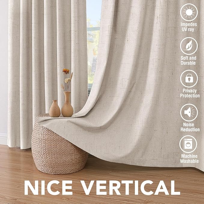 H.VERSAILTEX Primitive Linen Curtains 100% Blackout Curtain Drapes Burlap Curtains with White Thermal Insulated Liner, Grommet Top Drapes Living Room/Bedroom (2 Panels, 42 x 45 Inch, Natural)