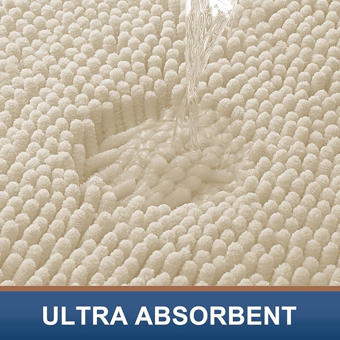 Smiry Luxury Chenille Bathroom Rugs 30x20, Extra Soft and Absorbent Shaggy Bath Mat, Machine Washable, Non-Slip Plush Carpet Runner for Tub, Shower, and Floor, Home Decor Accessories, Sand