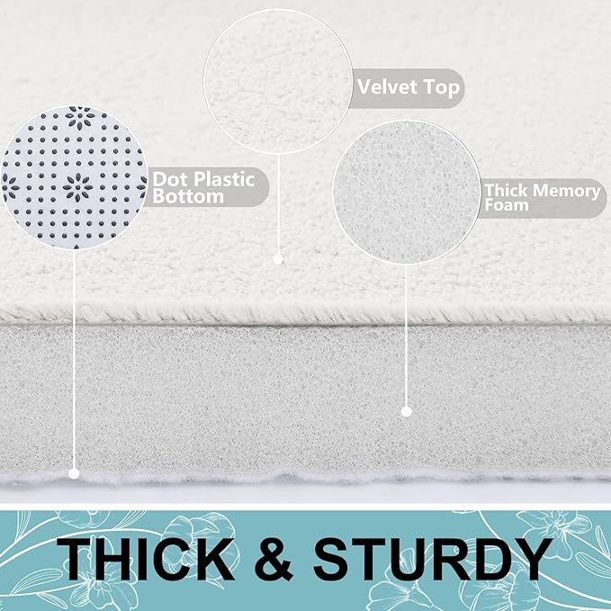 Smiry Memory Foam Bath Mat 30x20, Extra Soft and Absorbent Bathroom Mats, Non Slip Washable Carpet for Floor, Shower and Tub, Ivory White